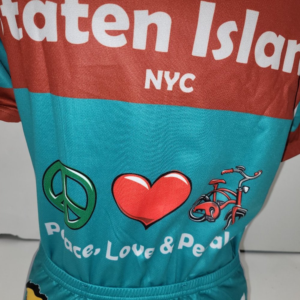 V-Gear Staten Island Cycling Jersey Peace, Love & Pedals Men's Aqua NEW Sizes - Picture 7 of 9